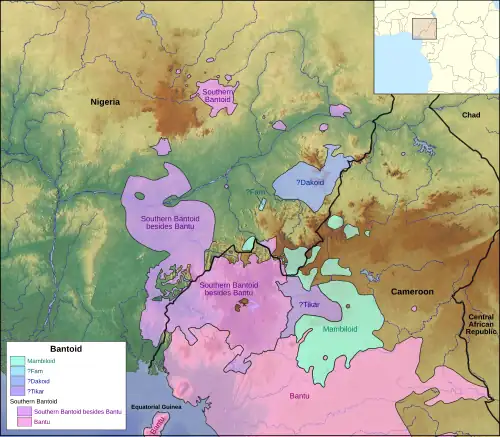 Map of the Bantoid languages of Nigeria and Cameroon