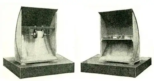 1.2 GHz microwave spark transmitter (left) and coherer receiver (right) used by Guglielmo Marconi during his 1895 experiments had a range of 6.5 km (4.0 mi)