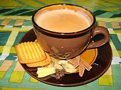 Masala chai served with tea biscuits. India's most popular way to drink tea.