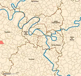 Location (in red) within Paris inner and outer suburbs