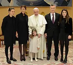 President Mauricio Macri and family and Pope Francis at the Vatican; October 2016.
