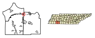 Location of Milledgeville in McNairy County, Tennessee.