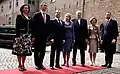Dmitry Medvedev and Jens Stoltenberg with Ingrid Schulerud, Svetlana Medvedeva, Harald V of Norway, Queen Sonja of Norway and Haakon, Crown Prince of Norway outside Akershus Fortress in Oslo, Norway