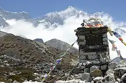 Jerzy Kukuczka's memorial with Lhotse in the background