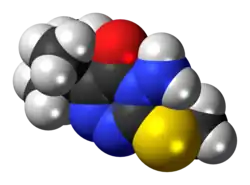 Space-filling model of the metribuzin molecule