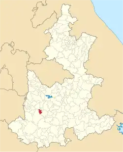 Location of the municipality in Puebla