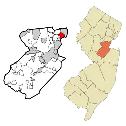 Location of Port Reading in Middlesex County highlighted in red (left). Inset map: Location of Middlesex County in New Jersey highlighted in orange (right).