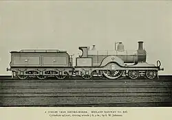 Caption: "A Jubilee Year Record-Maker. Midland Railway No. 116." In 1897, No. 116 (shown here in photographic grey) reached a speed of 90 mph (140 km/h) while under full load, at that time the highest recorded speed in the UK.[6]