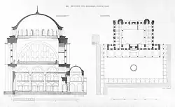 Floor plan and elevation of the Mihrimah Sultan Mosque