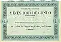 Share certificate for 25 Swiss Francs of Société Suisse des Mines d'Or de Gondo SA from 14. September 1895