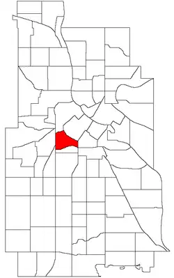 Location of the Loring Park neighborhood within the U.S. city of Minneapolis