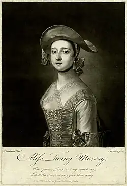 Miss Fanny Murray after Henry Robert Morland. The inscription reads "Here sportive Loves inviting seem to say, / Behold this Face, and gaze your Heart away"