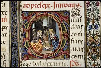 Detail of the initial of the Adoration du Christ (Adoration of Christ) from the Missal of Thomas James, fo 17 vo.