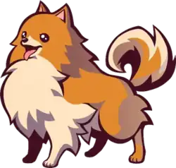 Stylized art of Missile, a Pomeranian dog