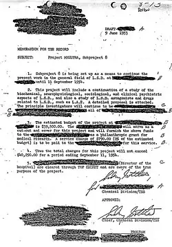 A page of a document from Project MKULTRA subproject 8 on the use of LSD as a pyschochemical weapon