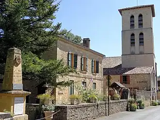 The town hall and church in Molières