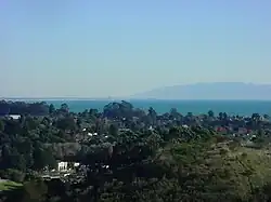 Monterey Bay as seen from Soquel, California. The Moss Landing power plant is visible in the distance.