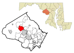 Location of Germantown in Montgomery County, Maryland