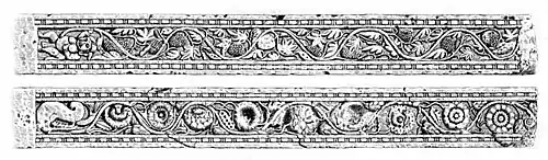 Reliefs of the Mora doorjamb with grapevine design, Mora, near Mathura, circa 15 CE. State Museum Lucknow, SML J.526.[28] Similar scroll designs are known from Gandhara, from Pataliputra, and from Greco-Roman art.
