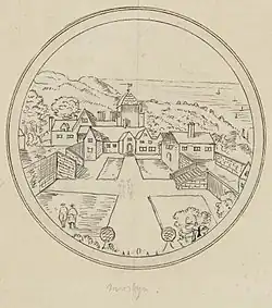 Sketch of the courtyard at Mostyn before the house was remodelled in the 1840s