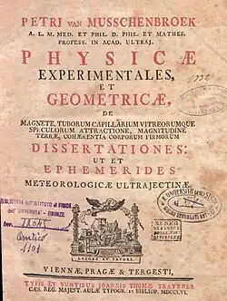 Physicae experimentales et geometricae dissertationes, 1755