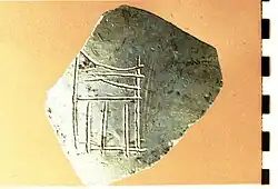 Photograph of sherd showing Narmer serekh from Nahal Tillah without the chisel sign to spell his name. Used with permission of copyright holder, Thomas E. Levy, Levantine and Cyber-Archaeology Laboratory, University of California San Diego