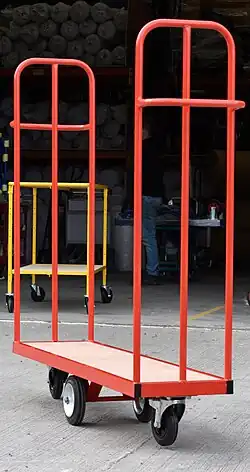 A narrow U-Boat Trolley used for moving stock around narrow warehouse isles