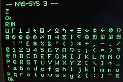 Photograph of Nascom character set, characters 0-127