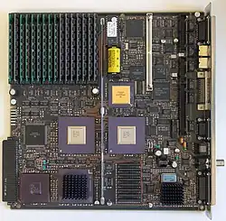 The mainboard of the NeXTcube (1990) has the Motorola 68040 and other computer components.