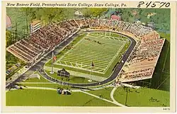 Post card featuring artwork depicting New Beaver Field