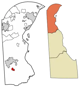 Location of Townsend in New Castle County, Delaware.