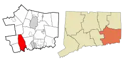 East Lyme's location within New London County and Connecticut
