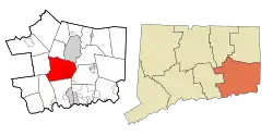 Montville's location within New London County and Connecticut