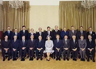 Elizabeth II, Queen of New Zealand, with her Cabinet, a subcommittee of the Executive Council, 1981