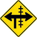 Railway level crossing on controlled T-junction to right