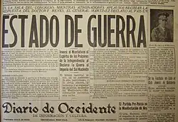 A photograph of the Diario de Occidente newspaper reporting on El Salvador's declaration of war on Japan during World War II