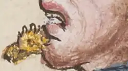 Close-up of Nezahualcoyotl's jaw from the Codex Ixtlilxochitl, showing him with a gold labret