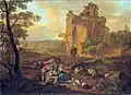 Italianate landscape with peasants resting