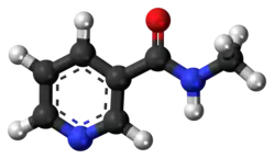 Ball-and-stick model of the nicotinyl methylamide molecule