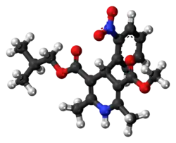 Ball-and-stick model of the nisoldipine molecule