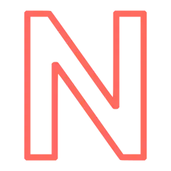 A red outline of the capital letter N