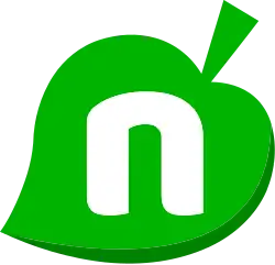 A green cartoon leaf with a lowercase n in white.