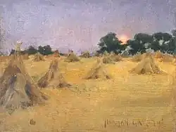 Haycocks And Sun, 1886, oil on wood
