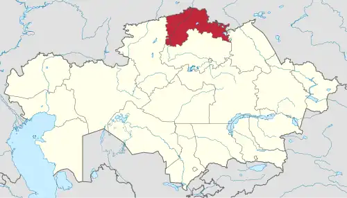 Map of Kazakhstan, location of North Kazakhstan Region highlighted