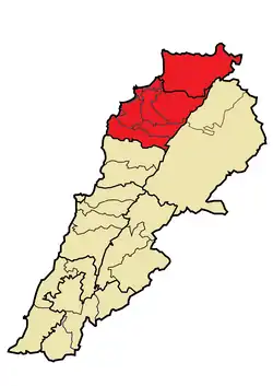 Map of Lebanon with North Lebanon highlighted