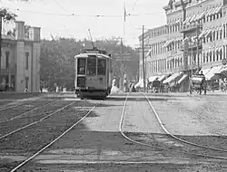 A Northampton Street Railway car on Main Street, 1907