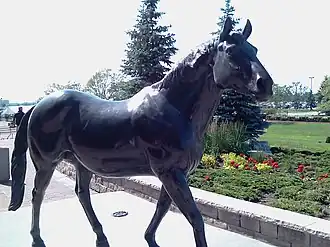 photograph of a large statue of a horse standing outside