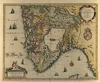 A 1636 map of southern Norway shows (Upper) Telemark as a mostly white field
