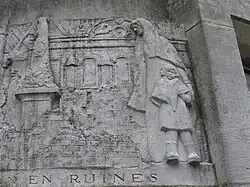 The remaining part of the relief showing the ruins of Noyon. Here a woman and child are featured