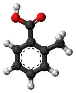 Ball-and-stick model of the l-toluic acid molecule